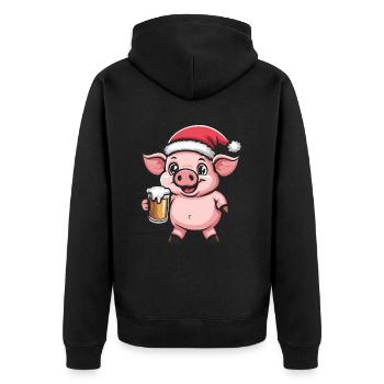 Schwein Weihnachten Bier Lustig - Unisex Premium Bio Zip Hoodie - Schwarz - Hinten - Nico (187cm)