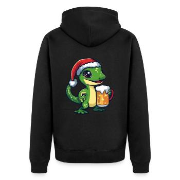 Lizard Christmas Beer Funny - Unisex Premium Organic Zip Hoodie - black - Back - Nico (187cm)