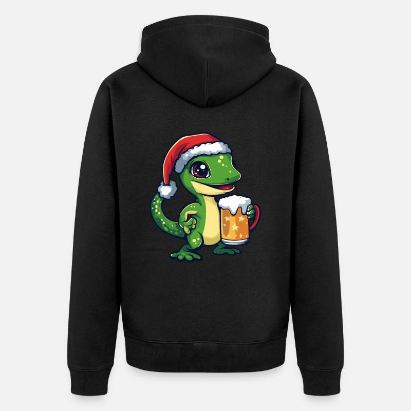 Lézard Noël Bière Drôle - Veste à capuche bio Premium Unisexe - noir