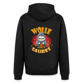 WOLLE oder SAURES - Halloween für Wollfans - Unisex Premium Bio Zip Hoodie - Schwarz - Hinten - Nico (187cm)