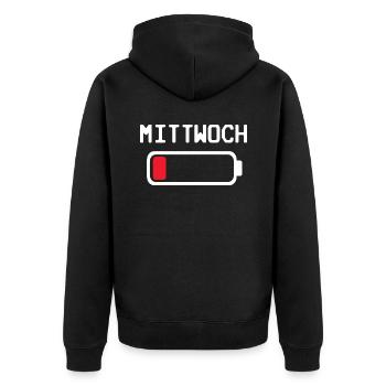 Mittwoch Batterie leer Design - Unisex Premium Bio Zip Hoodie - Schwarz - Hinten - Nico (187cm)