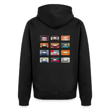 Musik, Kasette, Retro Design, Geschenk, 80er, 90er - Unisex Premium Bio Zip Hoodie - Schwarz - Hinten - Nico (187cm)