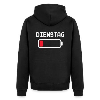 Dienstag Batterie leer Design - Unisex Premium Bio Zip Hoodie - Schwarz - Hinten - Nico (187cm)