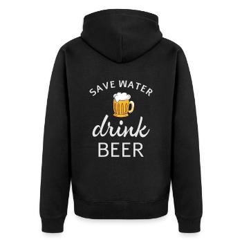 Spare Wasser Trink Bier - Unisex Premium Bio Zip Hoodie - Schwarz - Hinten - Nico (187cm)