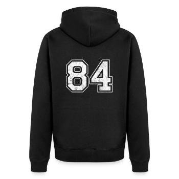 Number 84 - Unisex Premium Organic Zip Hoodie - black - Back - Nico (187cm)
