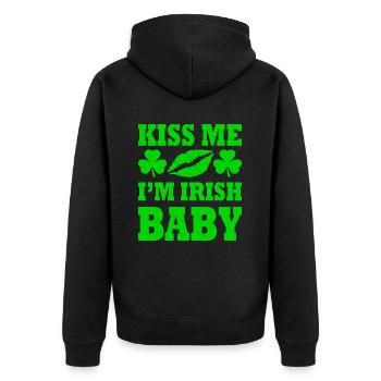 kiss me im irish baby - Unisex Premium Organic Zip Hoodie - black - Back - Nico (187cm)