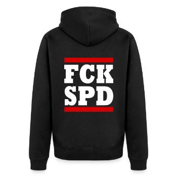 Fck spd - Unisex Premium Bio Zip Hoodie - Schwarz - Hinten - Nico (187cm)