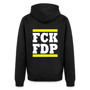 Fck fdp - Unisex Premium Bio Zip Hoodie - Schwarz - Hinten - Nico (187cm)
