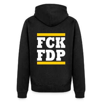 Fck fdp - Unisex Premium Organic Zip Hoodie - black - Back - Nico (187cm)