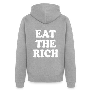 Eat the rich - Unisex Premium Bio Zip Hoodie - Grau meliert - Hinten - Nico (187cm)