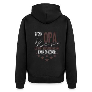 Opa Papa Handwerker - Unisex Premium Bio Zip Hoodie - Schwarz - Hinten - Nico (187cm)
