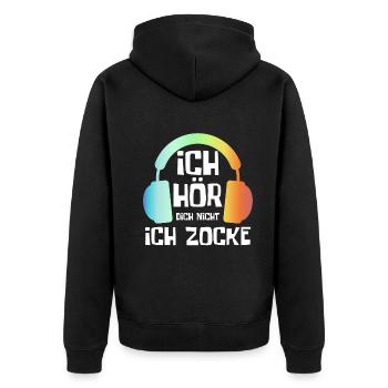 Gaming Zocken Zocker - Unisex Premium Bio Zip Hoodie - Schwarz - Hinten - Nico (187cm)