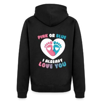 Schwangerschaftsparty Gender Reveal - Unisex Premium Bio Zip Hoodie - Schwarz - Hinten - Nico (187cm)