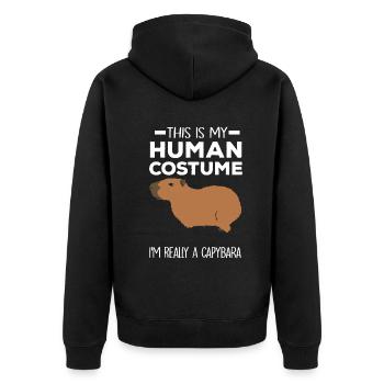 Capybara - Unisex Premium Bio Zip Hoodie - Schwarz - Hinten - Nico (187cm)