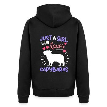 Capybara - Unisex Premium Bio Zip Hoodie - Schwarz - Hinten - Nico (187cm)