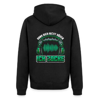 Gamer | Zocker Spruch mit Headset - Unisex Premium Bio Zip Hoodie - Schwarz - Hinten - Nico (187cm)