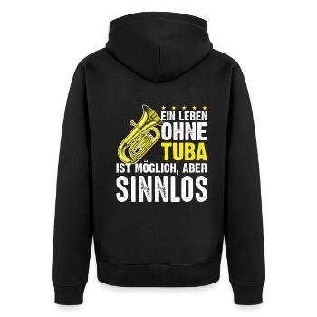 Tuba Orchester Spruch - Unisex Premium Bio Zip Hoodie - Schwarz - Hinten - Nico (187cm)