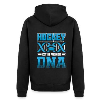 Hockey | Hockey ist in meiner DNA - Unisex Premium Bio Zip Hoodie - Schwarz - Hinten - Nico (187cm)