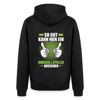Handball Handballspieler - Unisex Premium Bio Zip Hoodie - Schwarz - Hinten - Nico (187cm)