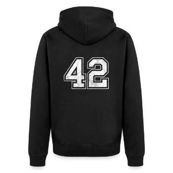 Anzahl 42 - Unisex Premium Bio Zip Hoodie - Schwarz - Hinten - Nico (187cm)