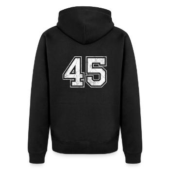 Anzahl 45 - Unisex Premium Bio Zip Hoodie - Schwarz - Hinten - Nico (187cm)
