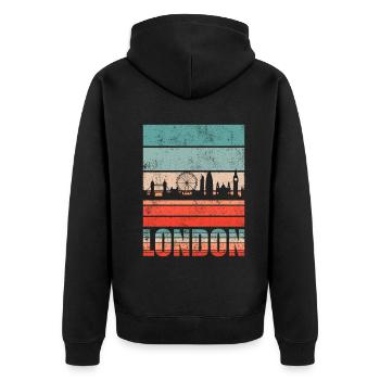 London Retro Skyline - Unisex Premium Bio Zip Hoodie - Schwarz - Hinten - Nico (187cm)