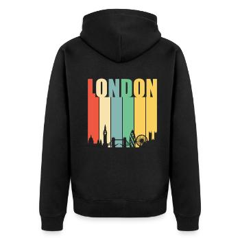 London Retro Vintage Skyline Stadt Heimat - Unisex Premium Bio Zip Hoodie - Schwarz - Hinten - Nico (187cm)