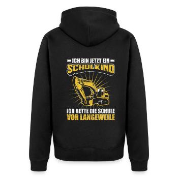 Einschulung Schulkind Jungen Bagger Geschenk - Unisex Premium Bio Zip Hoodie - Schwarz - Hinten - Nico (187cm)