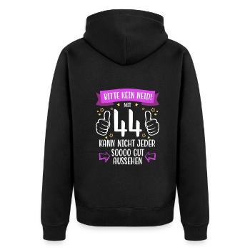 44 Geburtstag Mann Frau Lustig 44 Jahre - Unisex Premium Bio Zip Hoodie - Schwarz - Hinten - Nico (187cm)