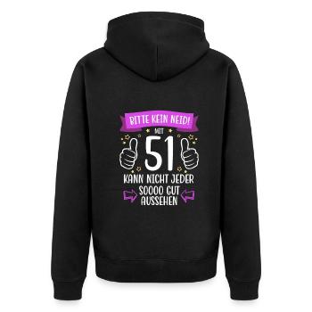 51 Geburtstag Mann Frau Lustig 51 Jahre - Unisex Premium Bio Zip Hoodie - Schwarz - Hinten - Nico (187cm)