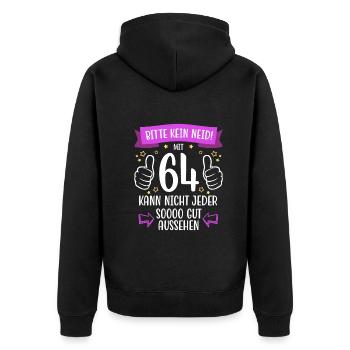 64 Geburtstag Mann Frau Lustig 64 Jahre - Unisex Premium Bio Zip Hoodie - Schwarz - Hinten - Nico (187cm)