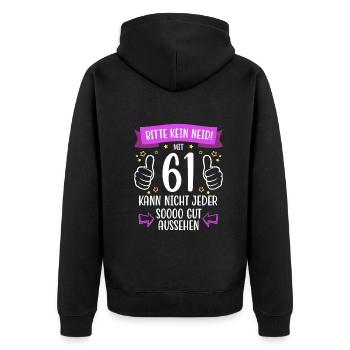 61 Geburtstag Mann Frau Lustig 61 Jahre - Unisex Premium Bio Zip Hoodie - Schwarz - Hinten - Nico (187cm)