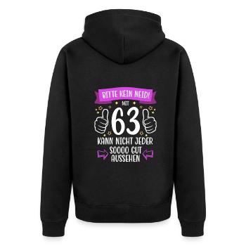 63 Geburtstag Mann Frau Lustig 63 Jahre - Unisex Premium Bio Zip Hoodie - Schwarz - Hinten - Nico (187cm)