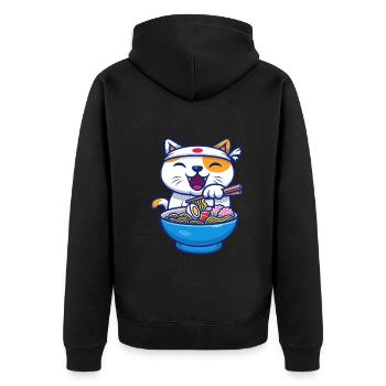 Ramen Cat Japan Kawaii - Unisex Premium Organic Zip Hoodie - black - Back - Nico (187cm)