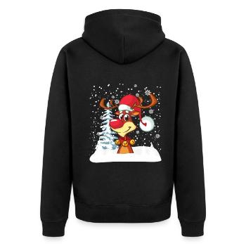 Rentier Lustig Winter Frohe Weihnachten - Unisex Premium Bio Zip Hoodie - Schwarz - Hinten - Nico (187cm)