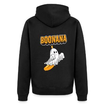 Halloween Boonana Gespenst Halloween Kostüm - Unisex Premium Bio Zip Hoodie - Schwarz - Hinten - Nico (187cm)