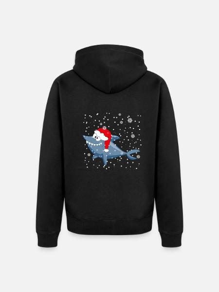 Funny Christmas Shark Christmas - Ekologiczna rozpinana bluza z kapturem Premium unisex - czarny