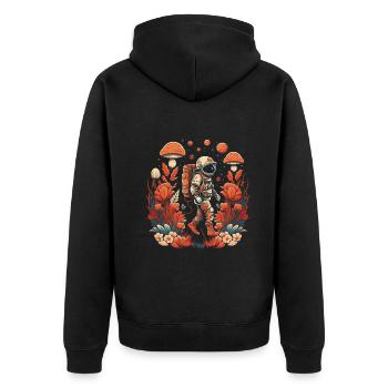 Astronaut Pilze - Unisex Premium Bio Zip Hoodie - Schwarz - Hinten - Nico (187cm)