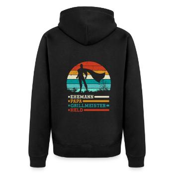Bester Ehemann Papa Grillmeister Held - Unisex Premium Bio Zip Hoodie - Schwarz - Hinten - Nico (187cm)