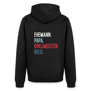Bester Ehemann Papa Grillmeister Held - Unisex Premium Bio Zip Hoodie - Schwarz - Hinten - Nico (187cm)