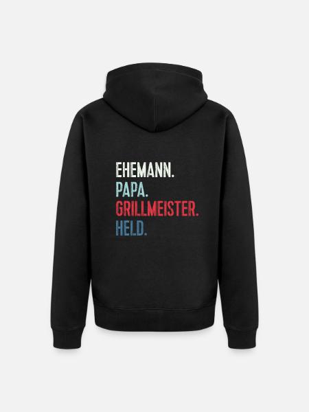Bester Ehemann Papa Grillmeister Held - Unisex Premium Bio Zip Hoodie - Schwarz