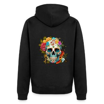 La Catrina Tag Der Toten Sugar Skull - Unisex Premium Bio Zip Hoodie - Schwarz - Hinten - Nico (187cm)