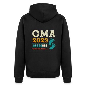 Werdende Oma 2023 Schwangerschaft Verkünden - Unisex Premium Bio Zip Hoodie - Schwarz - Hinten - Nico (187cm)