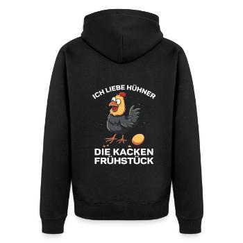 Witziger Spruch Landwirt Bauer Hühner Henne - Unisex Premium Bio Zip Hoodie - Schwarz - Hinten - Nico (187cm)