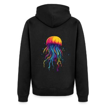 Regenbogen Qualle - Unisex Premium Bio Zip Hoodie - Schwarz - Hinten - Nico (187cm)