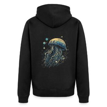 Qualle - Unisex Premium Bio Zip Hoodie - Schwarz - Hinten - Nico (187cm)