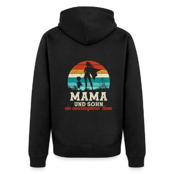 Team Super Mama und Sohn Muttertag - Unisex Premium Bio Zip Hoodie - Schwarz - Hinten - Nico (187cm)