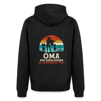 Team Oma Enkel Muttertag Super Oma - Unisex Premium Bio Zip Hoodie - Schwarz - Hinten - Nico (187cm)