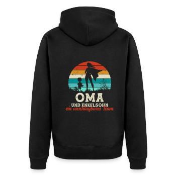 Team Oma Enkelsohn Muttertag Super Oma - Unisex Premium Bio Zip Hoodie - Schwarz - Hinten - Nico (187cm)