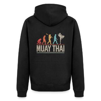Muay Thai Evolution Kickboxen Kampfkünste - Unisex Premium Bio Zip Hoodie - Schwarz - Hinten - Nico (187cm)